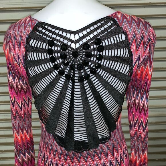 Retro style dress with geometric crochet stretchy beading spider web size small - Picture 6 of 8